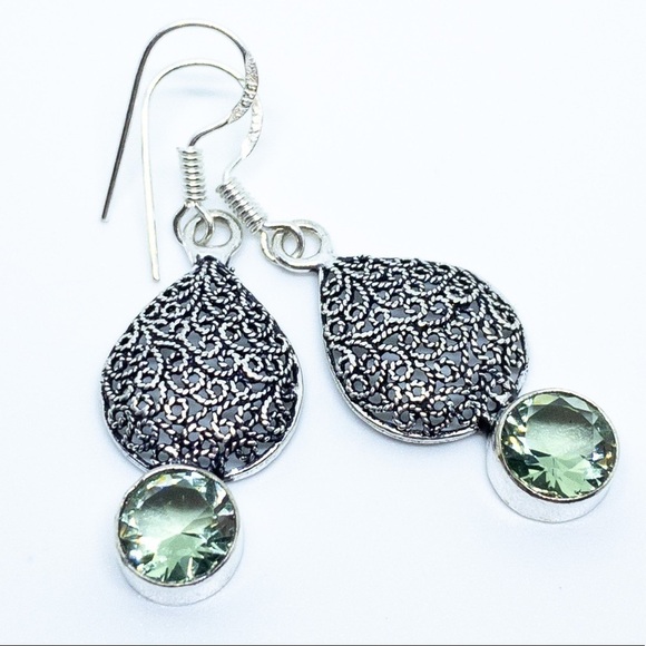 Green Amethyst Sterling Silver Earrings - Picture 14 of 15